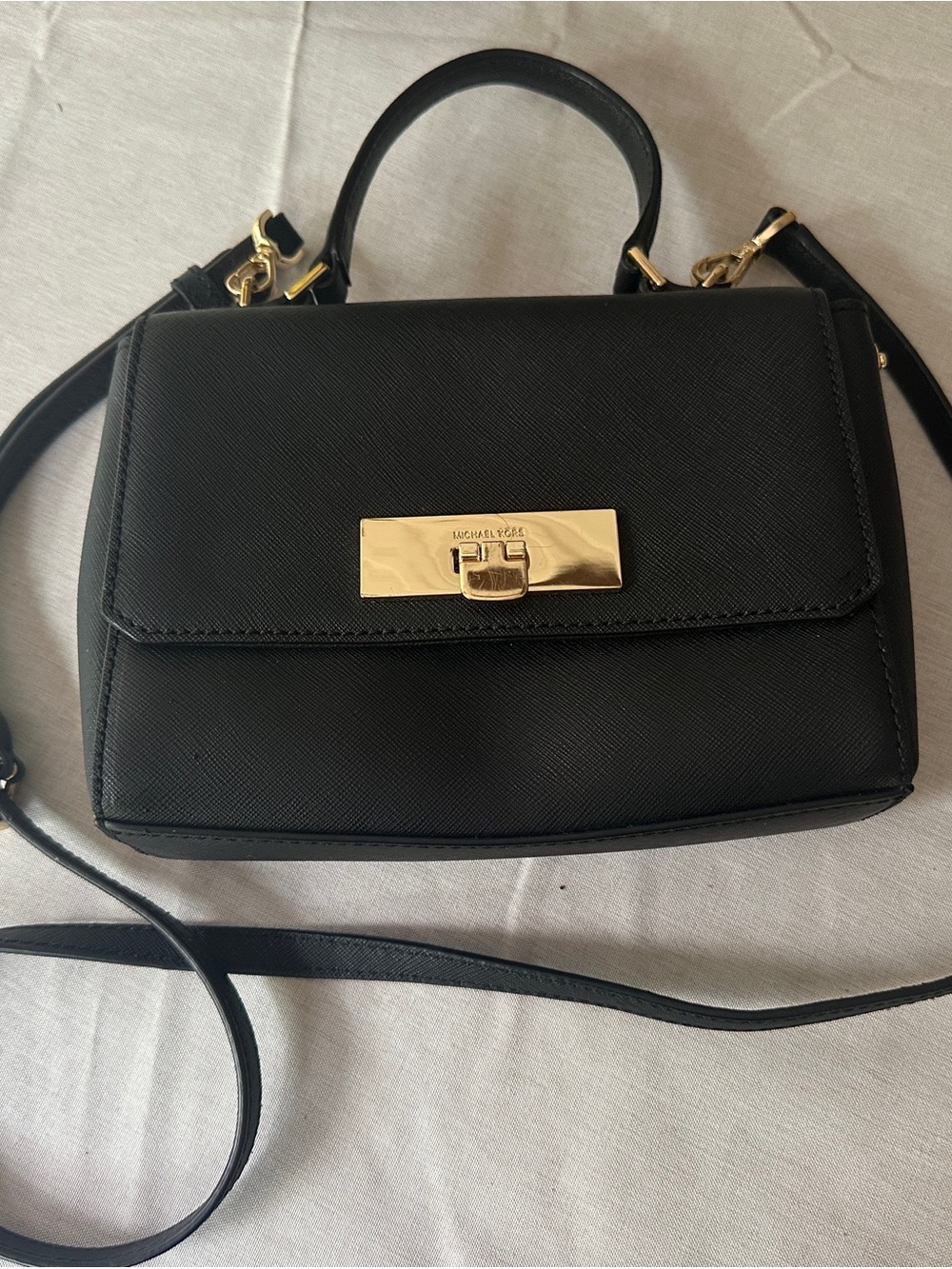 Michael Kors Black Leather Top-Handle Crossbody with Gold Hardware